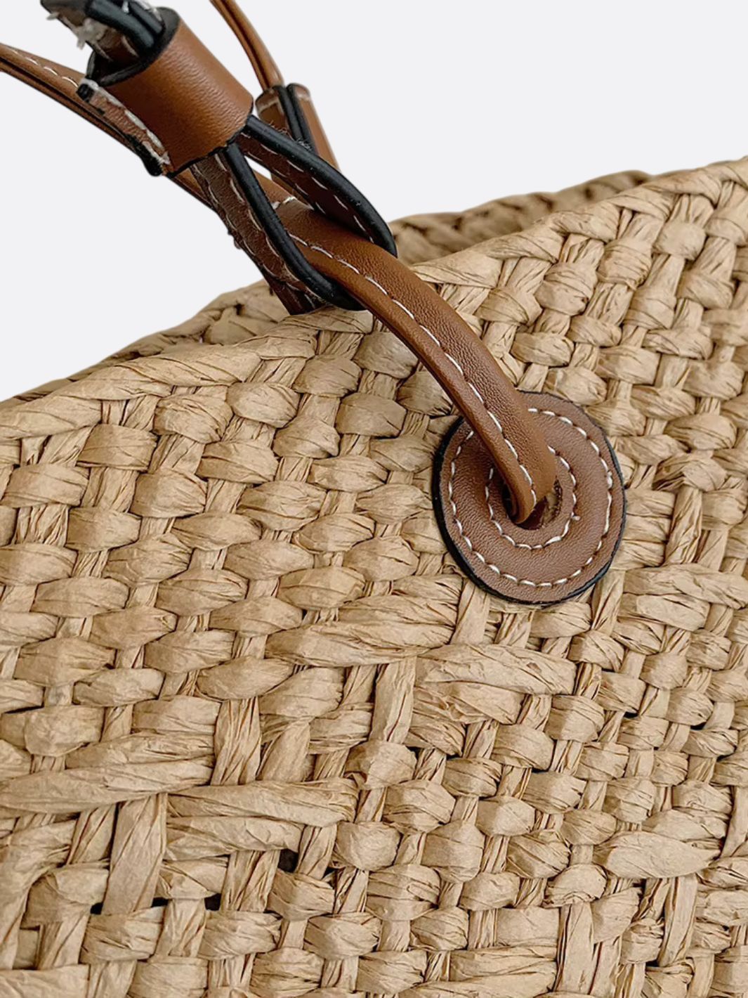 Structured Woven Tote Bag with Faux Leather Handles – Elegant Summer Shopper