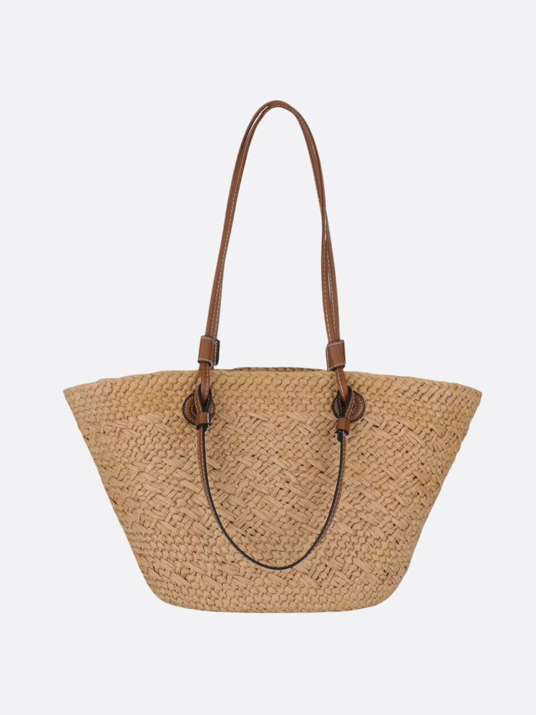 Structured Woven Tote Bag with Faux Leather Handles – Elegant Summer Shopper