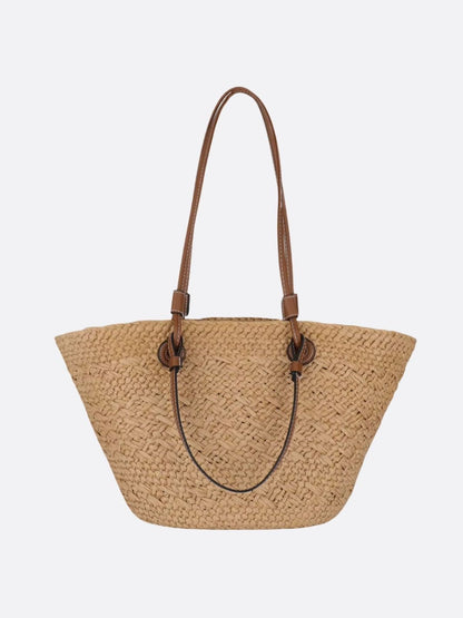 Structured Woven Tote Bag with Faux Leather Handles – Elegant Summer Shopper