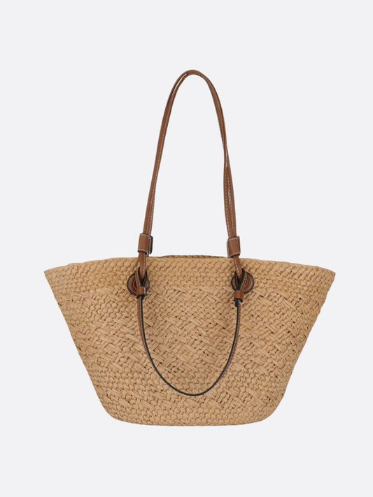 Structured Woven Tote Bag with Faux Leather Handles – Elegant Summer Shopper
