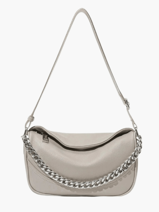 Oriselle | Taupe Leather Chain Shoulder Bag – Modern & Chic