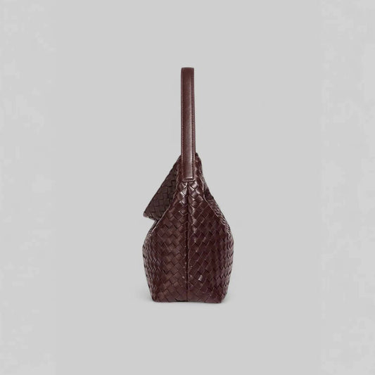 Sorvessa | Black Woven Leather Shoulder Bag – Elegant & Versatile