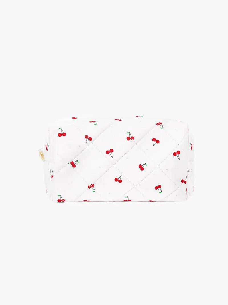 Selmara | Quilted Cherry Print Cosmetic Bag – Playful & Practical