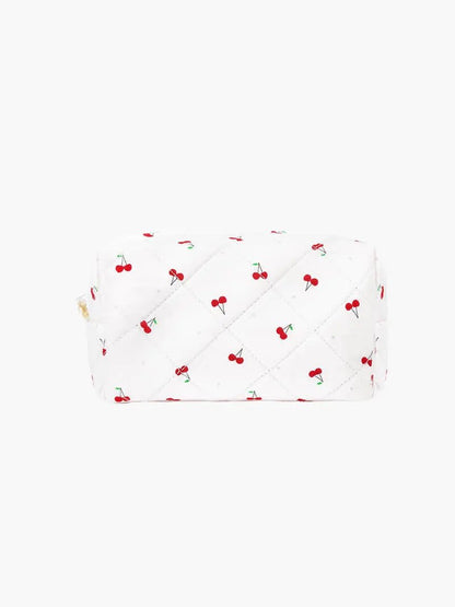 Selmara | Quilted Cherry Print Cosmetic Bag – Playful & Practical