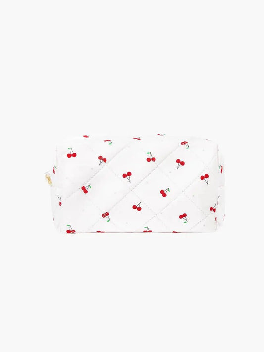 Selmara | Quilted Cherry Print Cosmetic Bag – Playful & Practical