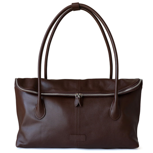 Lai | Brown Leather Zip Tote Bag – Sleek & Functional