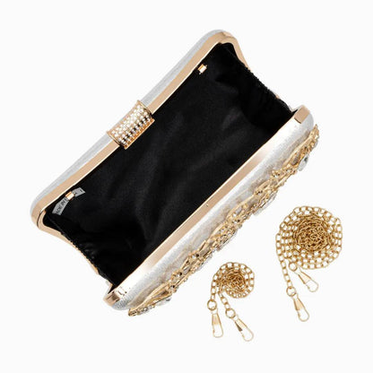 Florence | Gold Floral Crystal Embellished Evening Clutch – Opulent Elegance