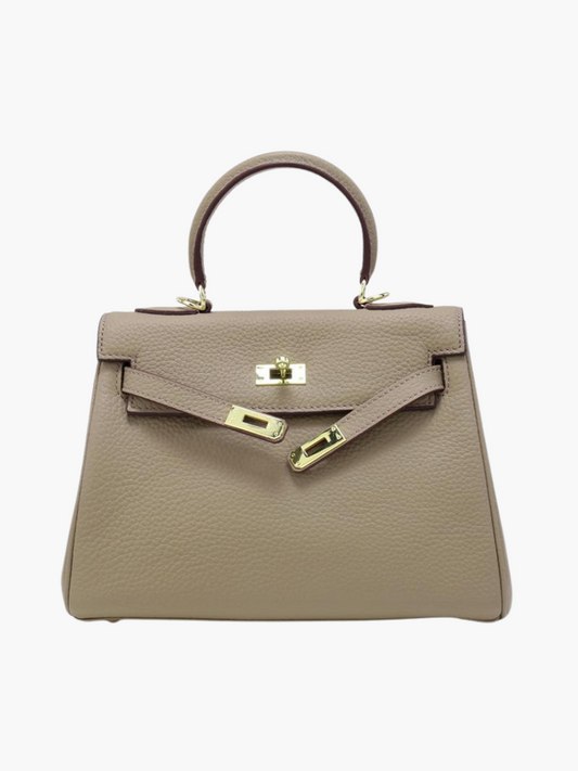 Mireza | Taupe Textured Leather Handbag – Elegant & Versatile