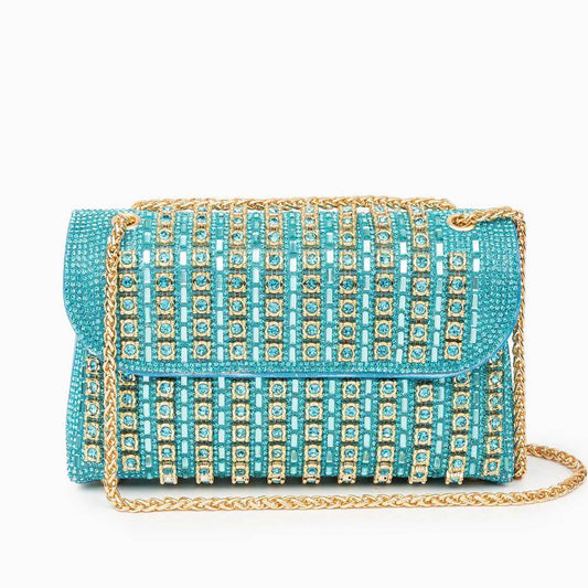 Xandelle | Turquoise Crystal Embellished Shoulder Bag – Vibrant Glamour