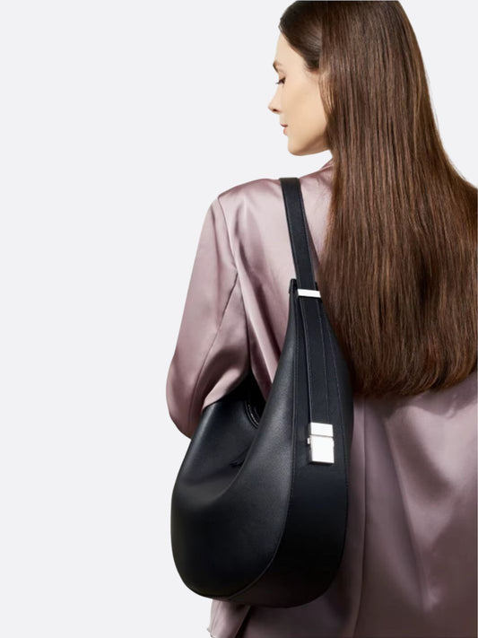 Black Leather Crescent Shoulder Bag – Minimalist Luxury Handbag