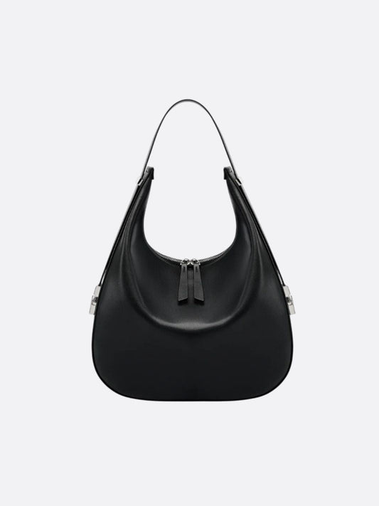 Black Leather Crescent Shoulder Bag – Minimalist Luxury Handbag