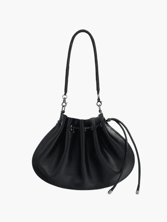 Celeste | Luxe Black Leather Drawstring Bag – Unique & Elegant