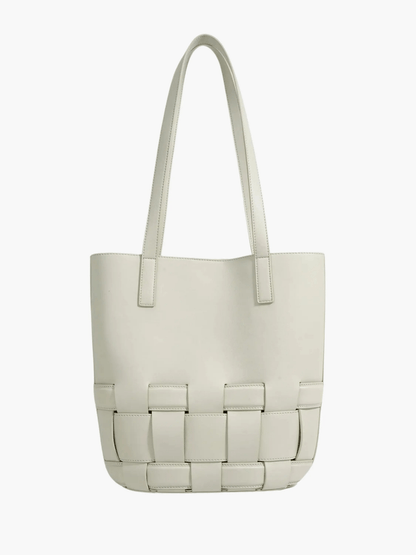 Isabelle | Luxe White Woven Leather Tote – Minimal & Elegant