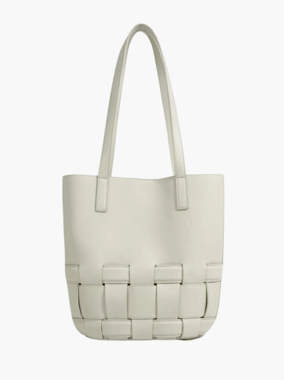 Isabelle | Luxe White Woven Leather Tote – Minimal & Elegant