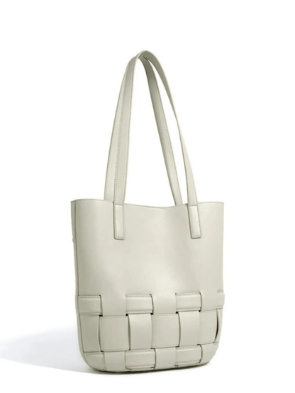 Isabelle | Luxe White Woven Leather Tote – Minimal & Elegant