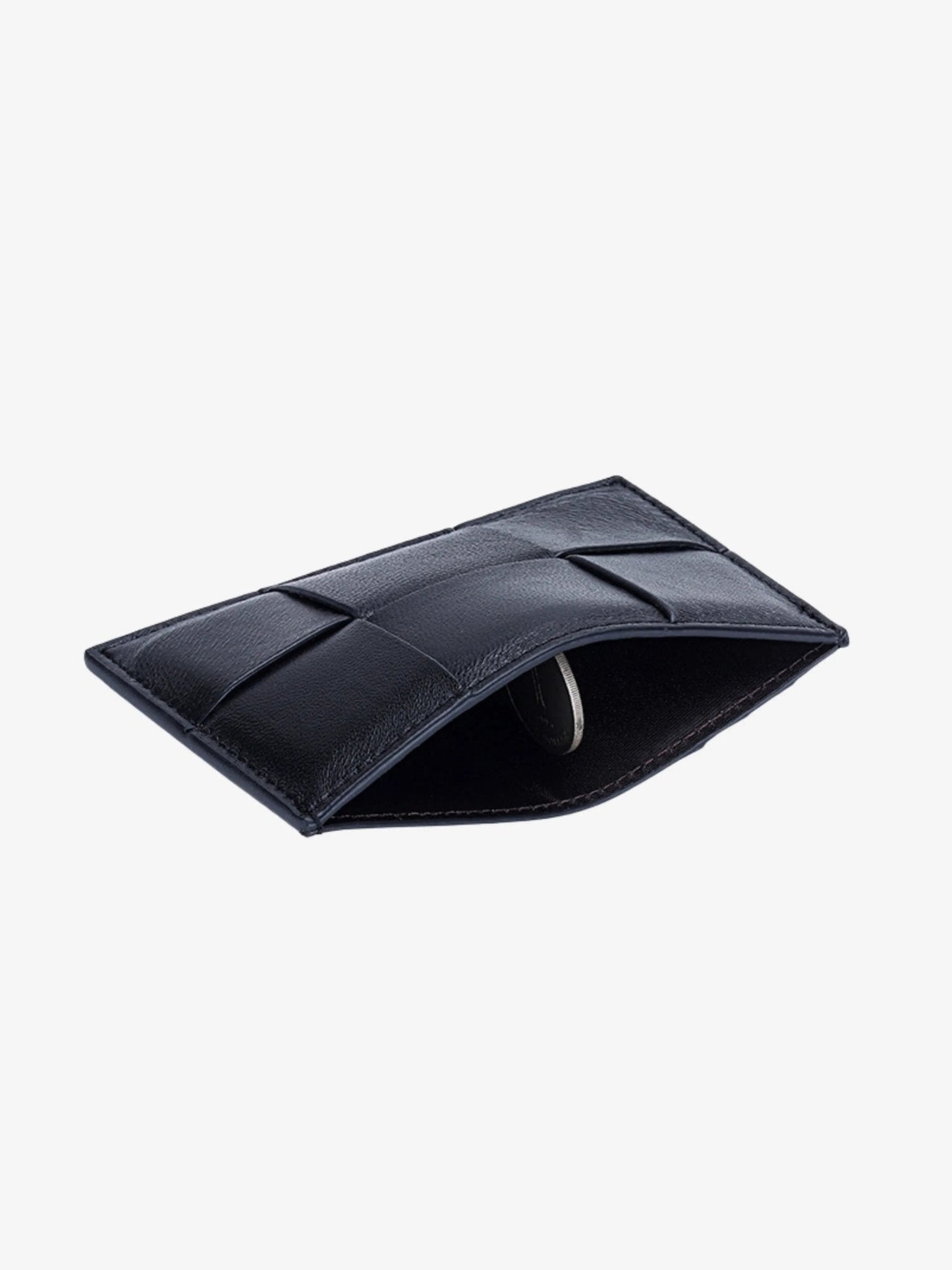 Ava | Black Woven Leather Cardholder – Sleek & Minimalist