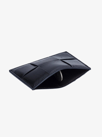 Ava | Black Woven Leather Cardholder – Sleek & Minimalist