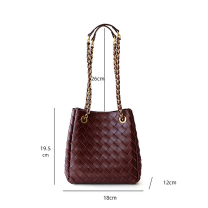 Zerina | Burgundy Woven Leather Chain Tote – Bold & Sophisticated