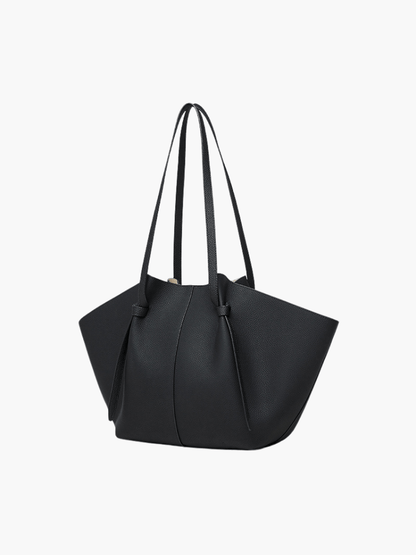Ava | Black Leather Tote Bag with Pouch – Minimalist & Functional