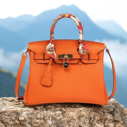 Isla | Orange Genuine Leather Satchel – Bold Designer Handbag