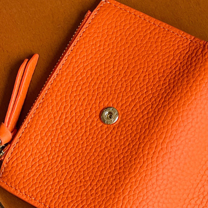 Emma | Orange Pebbled Leather Mini Wallet – Chic & Compact