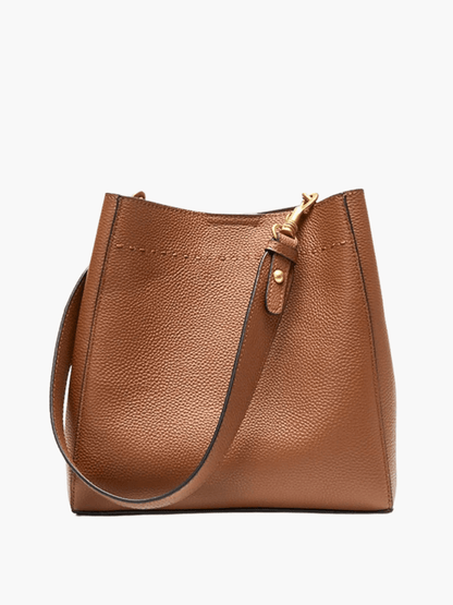 Camille | Luxe Brown Leather Bucket Bag – Classic & Versatile