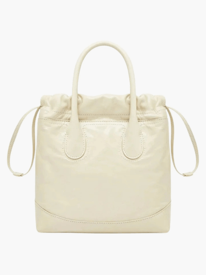 Maelora | Glossy Black Leather Drawstring Bag – Chic & Modern