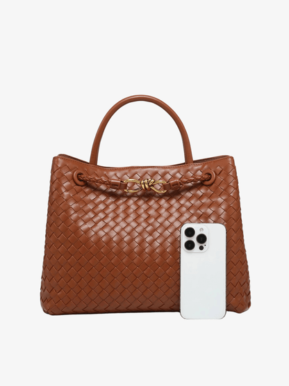 Renata | Chocolate Woven Leather Tote – Sophisticated & Timeless