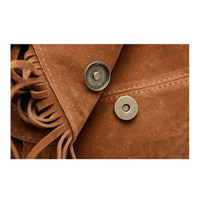 Savannah Fringe Backpack – Suede-Effect Drawstring Rucksack with Boho Tassels