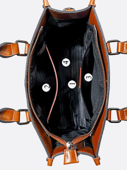 Vintage-Style Camel Leather Tote Bag – Professional & Timeless