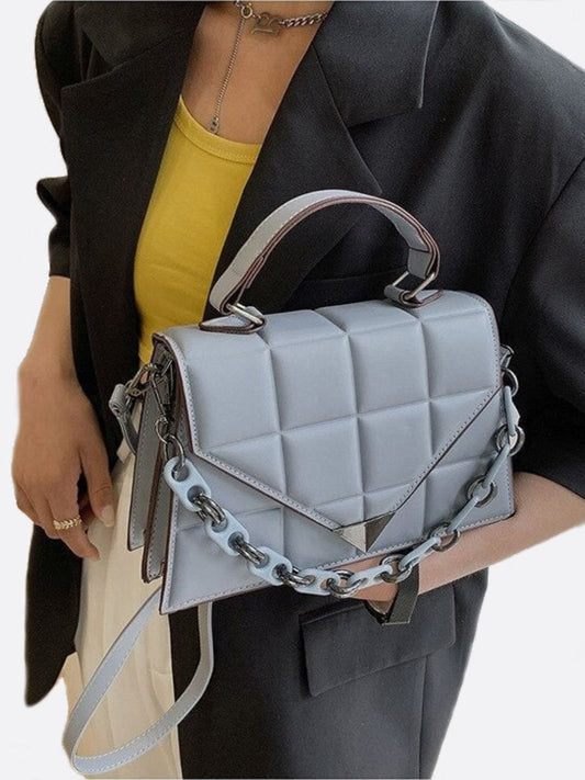 Aurora Quilted Statement Bag – Structured Handbag with Chain Detail & Top Handle