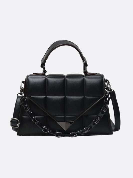 Aurora Quilted Statement Bag – Structured Handbag with Chain Detail & Top Handle