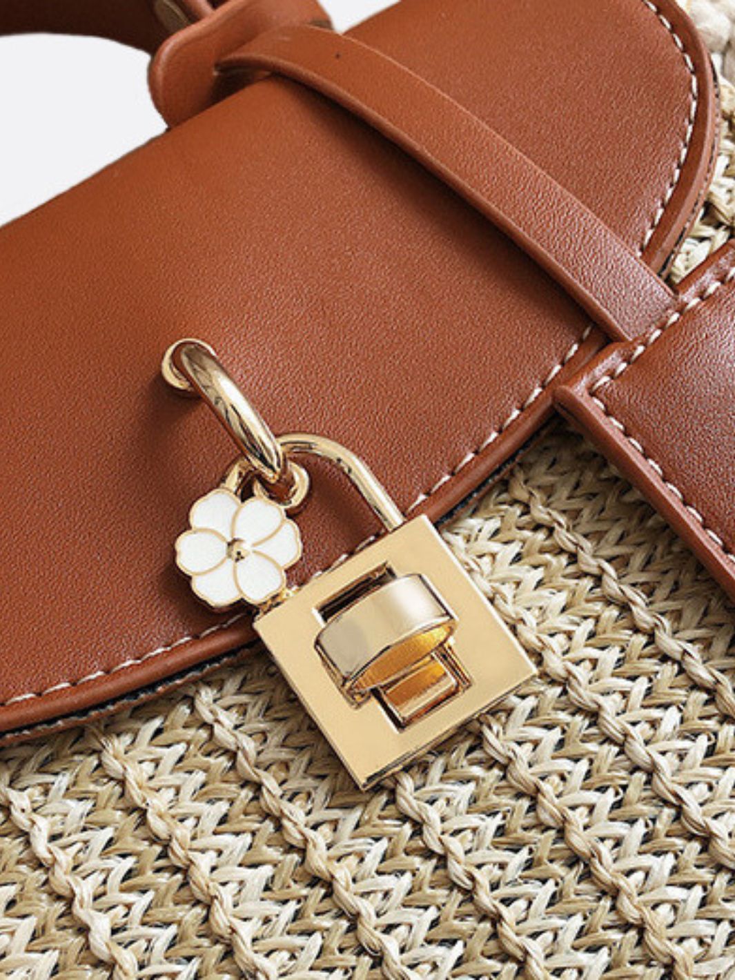 Structured Woven Handbag with Faux Leather Flap – Top Handle & Rope Strap