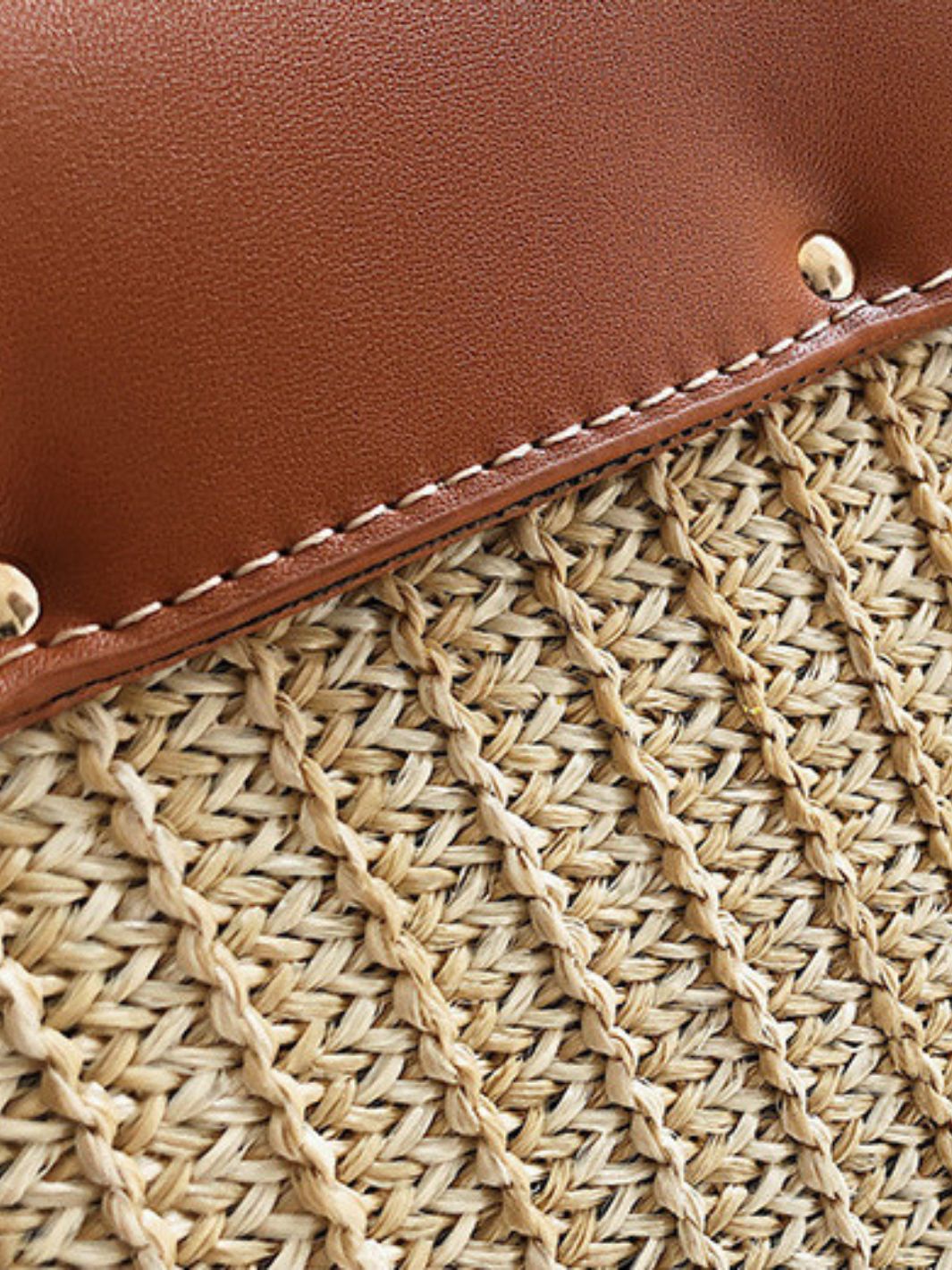 Structured Woven Handbag with Faux Leather Flap – Top Handle & Rope Strap