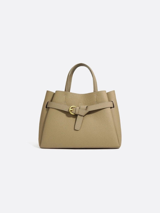 Grained Leather Handbag – Structured Mini Tote with Belt Detail