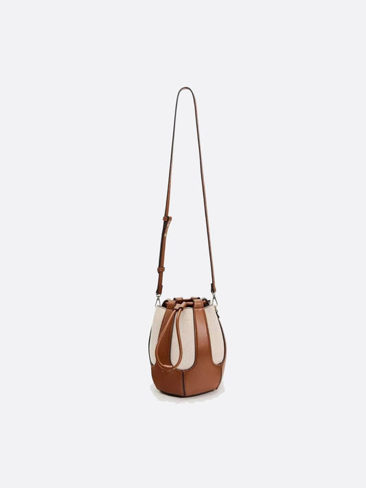 Mila Leather & Canvas Bucket Bag – Structured Drawstring