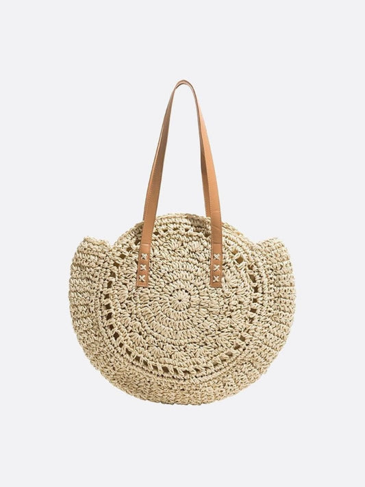 Solara Woven Straw Tote Bag – Round Crochet Beach Bag
