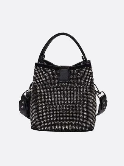 Black Rhinestone Bucket Bag – Sparkly Evening Shoulder Bag