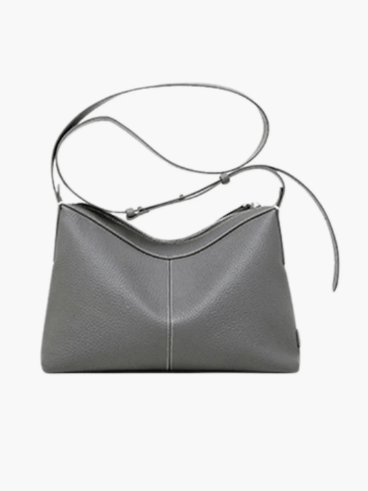 Calyxia | Luxe Gray Leather Shoulder Bag – Minimal & Chic