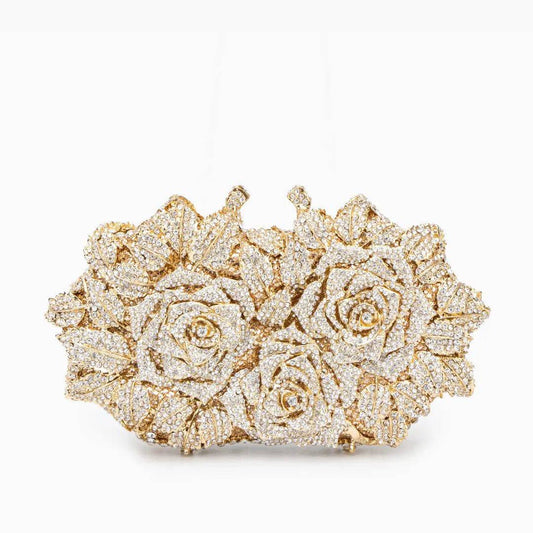 Lioris | Gold Rose Crystal Evening Clutch – Luxurious Bloom