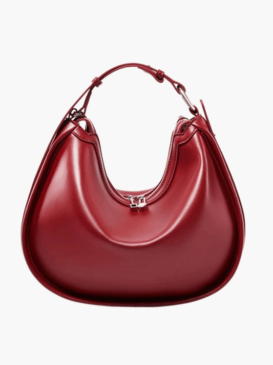 Esmirelle | Luxe Red Leather Crescent Bag – Bold & Chic