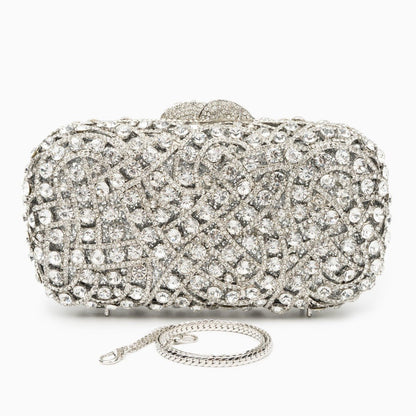 Zyrene | Crystal Embellished Silver Evening Clutch – Radiant Luxury