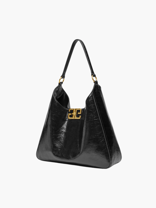 Isla | Glossy Black Leather Shoulder Bag – Timeless Elegance & Modern Chic