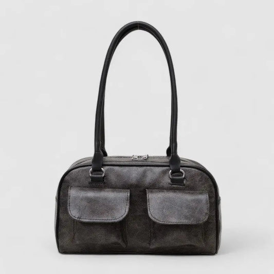 Ava | Vintage Black Leather Shoulder Bag – Timeless & Practical