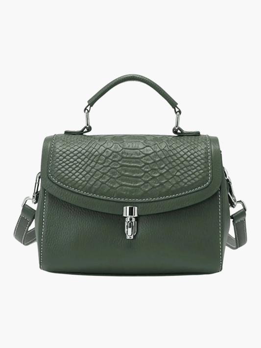 Valeria | Luxe Green Croc-Embossed Leather Satchel – Bold & Sophisticated