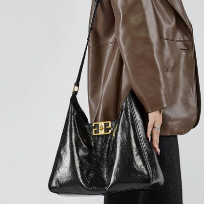Aria | Glossy Leather Shoulder Bag – Bold & Elegant