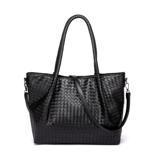 Belle | Black Woven Leather Tote Bag – Chic & Spacious