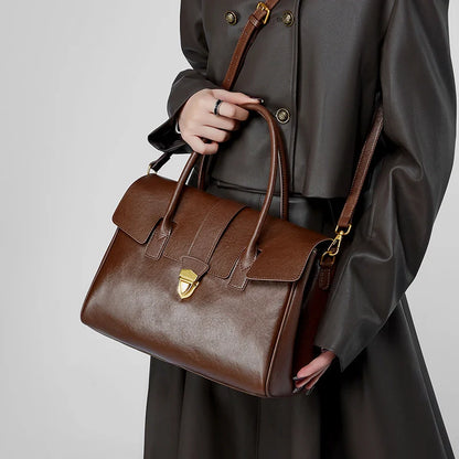 Structured Leather Tote – Elegant Top Handle Work Bag