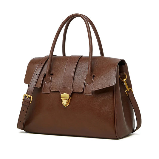 Structured Leather Tote – Elegant Top Handle Work Bag