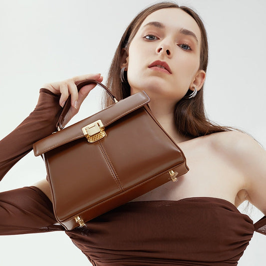 Marcelline | Elegant Black Leather Top-Handle Bag – Classic Luxury & Versatility